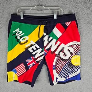 Polo Ralph Lauren Sweat Shorts Mens M USA Britain Flag Tennis Fleece Drawstring